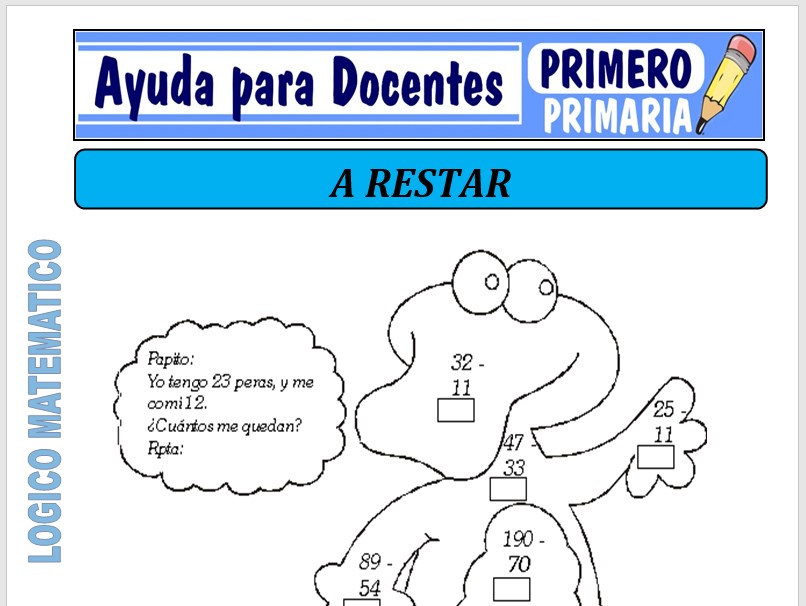 Modelo de la Ficha de A Restar para Primero de Primaria