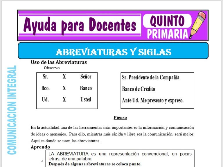 Abreviaturas y Siglas para Quinto de Primaria – Ayuda para Docentes