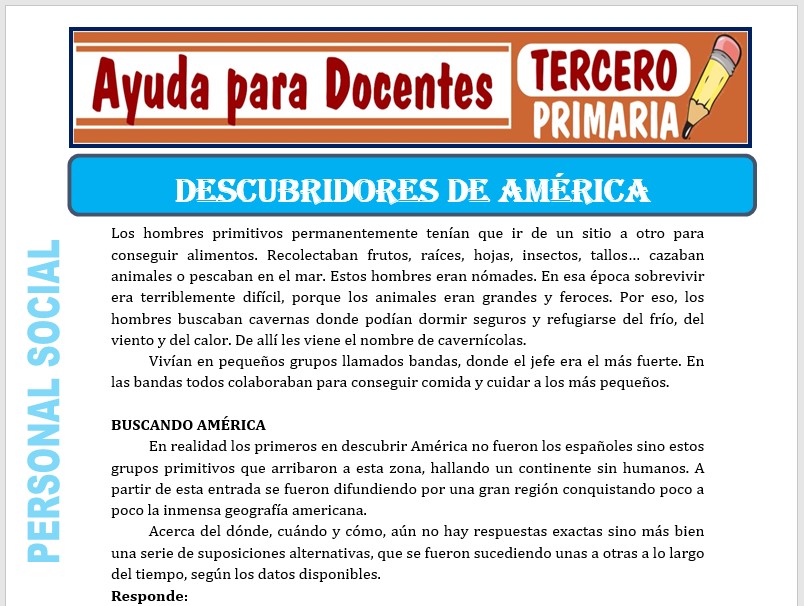 Modelo de la Ficha de Los Descubridores de América para Tercero de Primaria