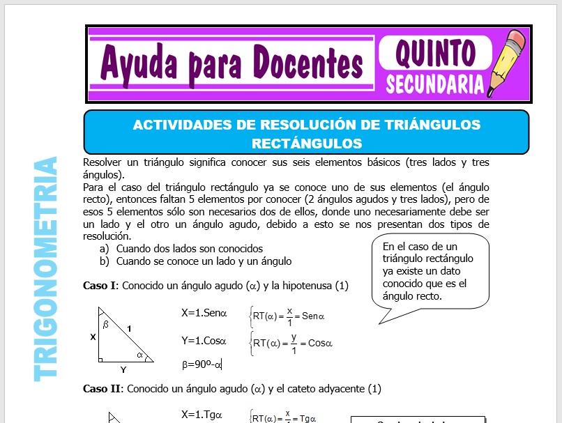 Modelo de la Ficha de Separatas de Resolución de Rectángulos para Quinto de Secundaria