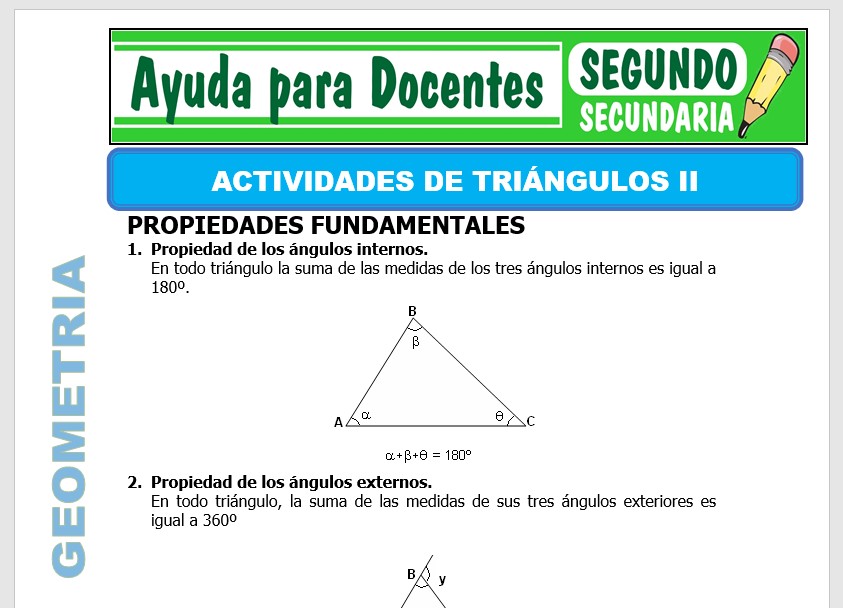 Modelo de la Ficha de Actividades de Triángulos II para Segundo de Secundaria