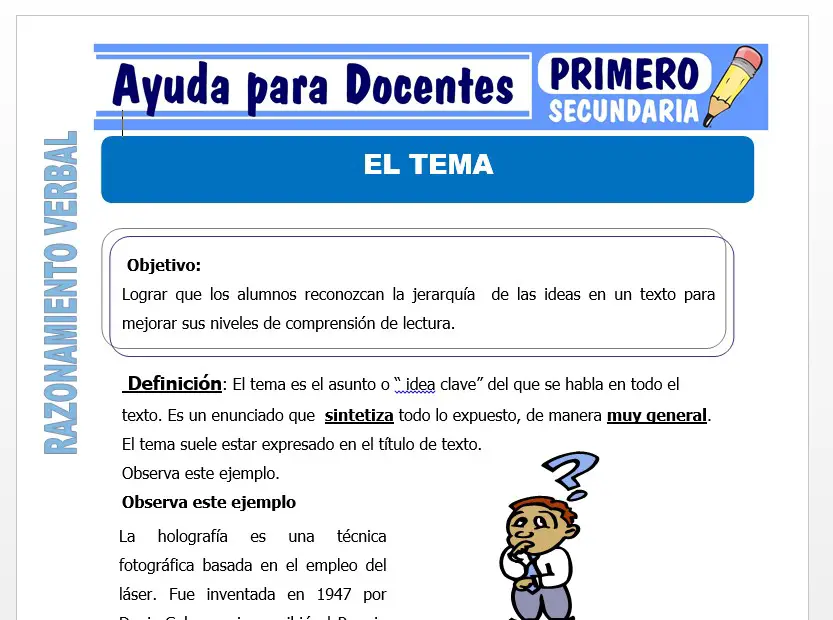Modelo de la Ficha de Actividades de él Tema para Primero de Secundaria
