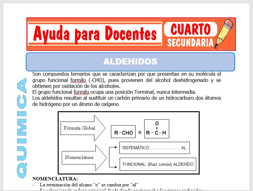 Modelo de la Ficha de Aldehídos para Cuarto de Secundaria