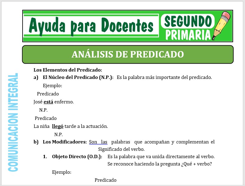 Modelo de la Ficha de Análisis del Predicado para Segundo de Primaria