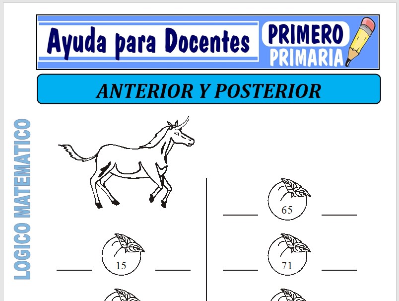 Modelo de la Ficha de Anterior y Posterior. para Primero de Primaria