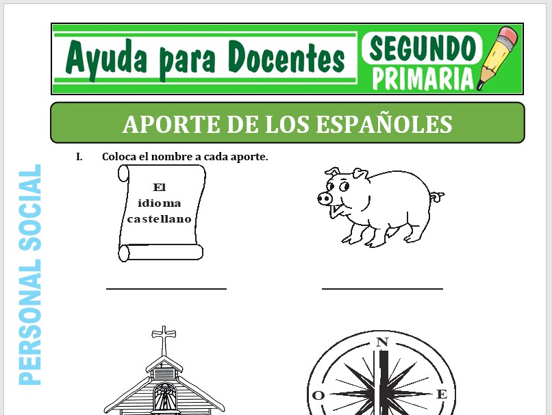 Modelo de la Ficha de Aporte de los Españoles para Segundo de Primaria