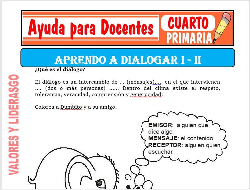 Modelo de la Ficha de Aprendiendo a Dialogar para Cuarto de Primaria