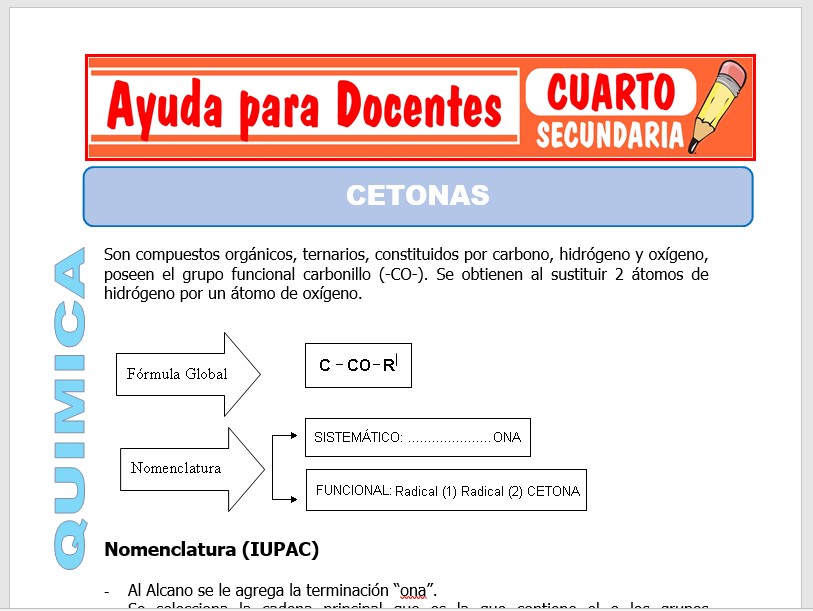 Modelo de la Ficha de Cetonas para Cuarto de Secundaria