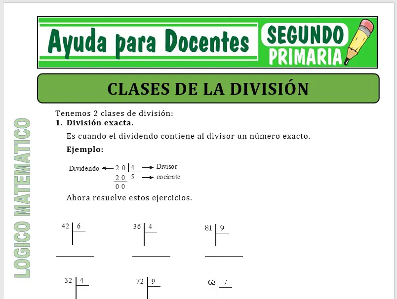 Modelo de la Ficha de Clases de División para Segundo de Primaria
