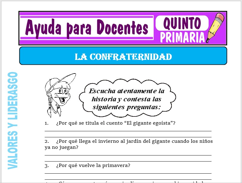 Modelo de la Ficha de Confraternidad para Quinto de Primaria