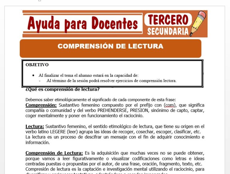 Comprensión de Lectura para Tercero de Secundaria – Ayuda para Docentes