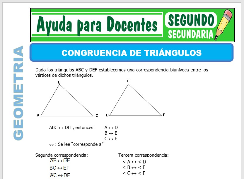 Modelo de la Ficha de Congruencia de Triángulos para Segundo de Secundaria