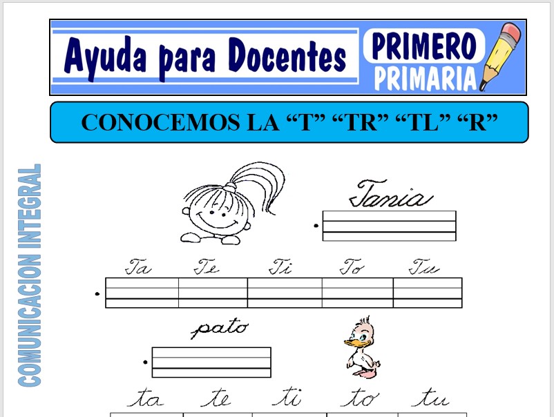 Conocemos la T - TR - TL - R para Primero de Primaria – Ayuda para Docentes
