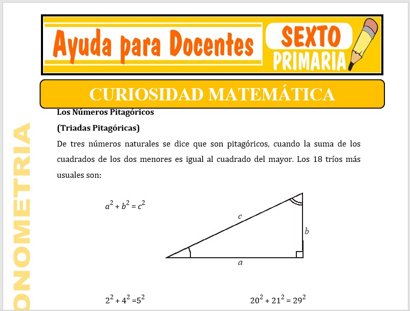 Modelo de la Ficha de Curiosidades Matemáticas para Sexto de Primaria