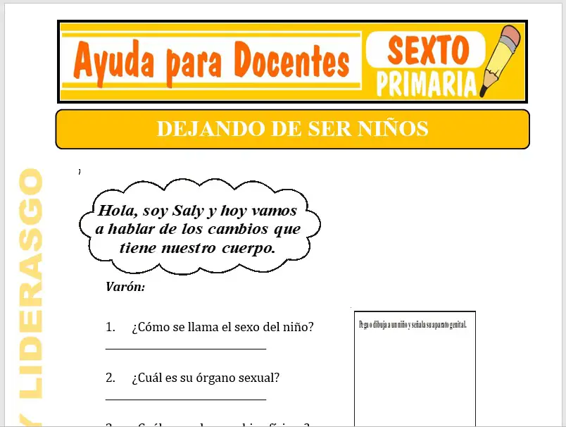 Modelo de la Ficha de Dejando de ser Niños para Sexto de Primaria