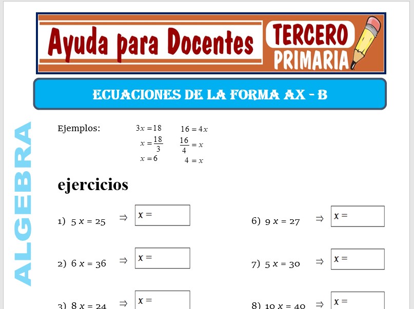 Modelo de la Ficha de Ecuaciones de la Forma para Tercero de Primaria