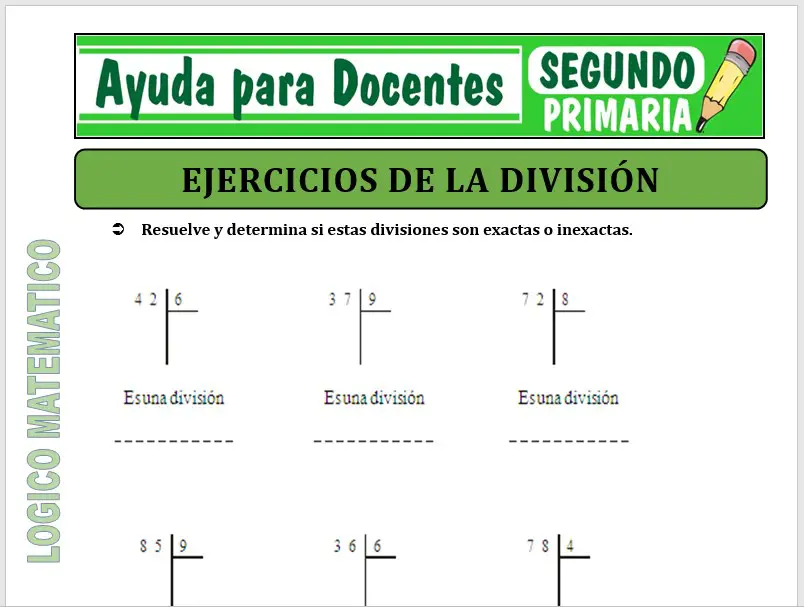 Modelo de la Ficha de Ejercicios de la División para Segundo de Primaria