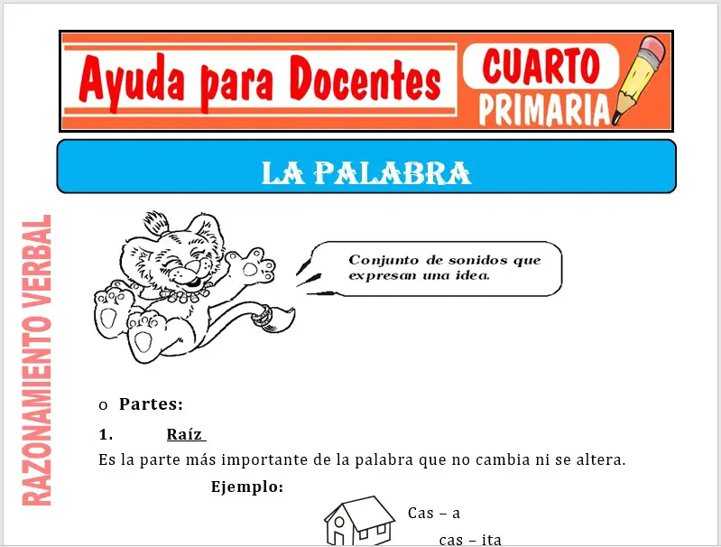 Modelo de la Ficha de La Palabra para Cuarto de Primaria