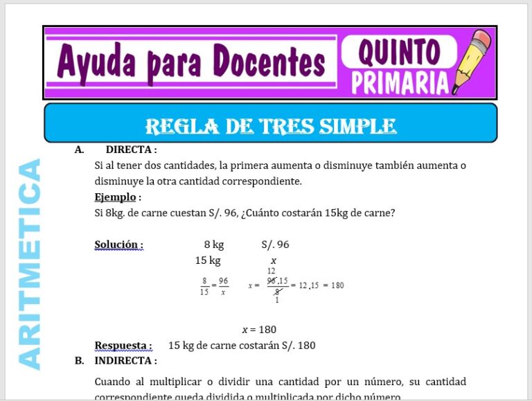 Regla de Tres Simple para Quinto de Primaria – Ayuda para Docentes