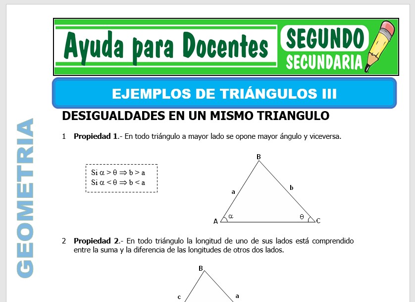 Modelo de la Ficha de Ejemplos de Triángulos III para Segundo de Secundaria