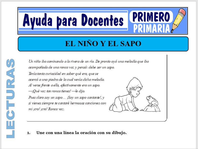 Modelo de la Ficha de El Niño y el Sapo para Primero de Primaria