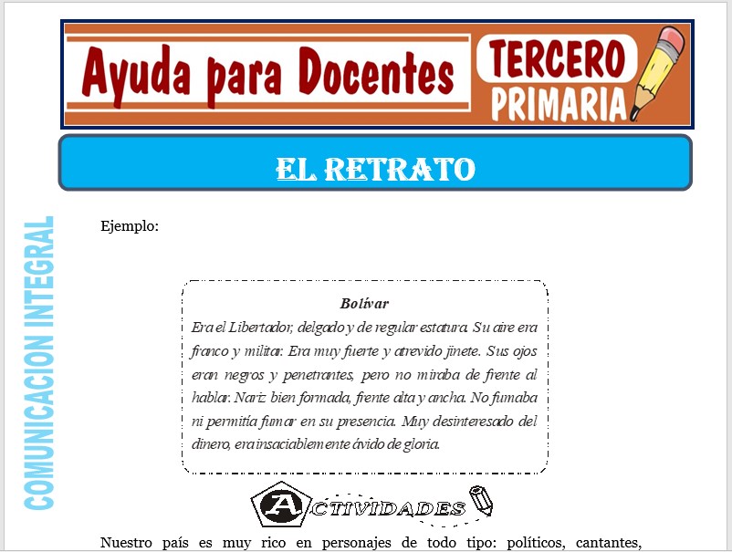 Modelo de la Ficha de El Retrato para Tercero de Primaria
