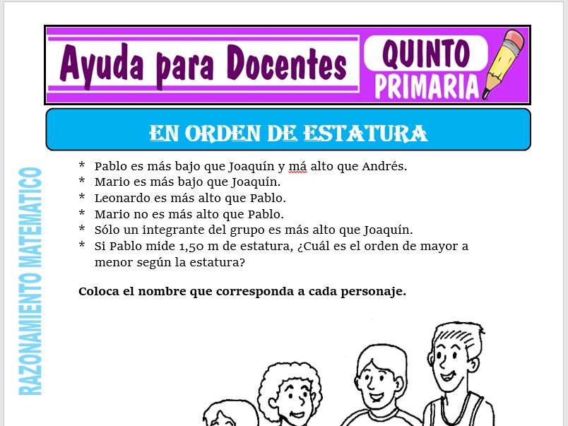 Modelo de la Ficha de Orden de Estatura para Quinto de Primaria
