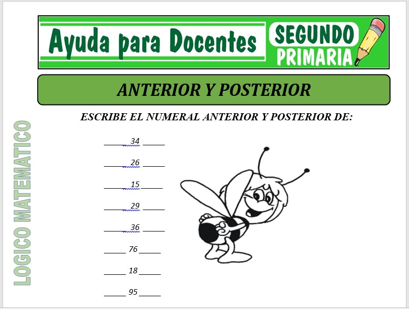 Modelo de la Ficha de Fichas de Anterior y Posterior para Segundo de Primaria