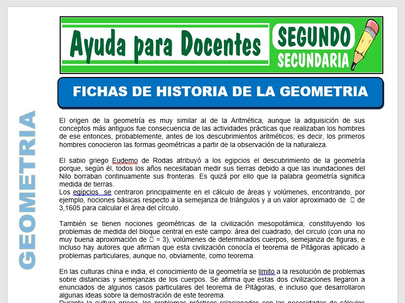 Modelo de la Ficha de Fichas de Historia de la Geometría para Segundo de Secundaria