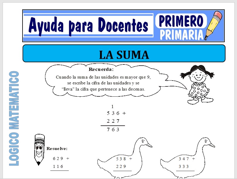 Modelo de la Ficha de Fichas de la Suma para Primero de Primaria