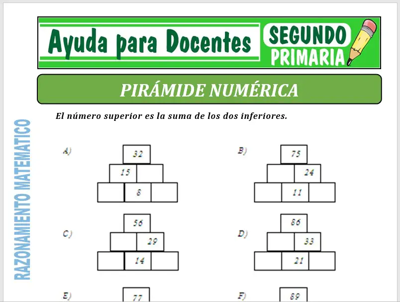 Modelo de la Ficha de Pirámide Numérica para Segundo de Primaria