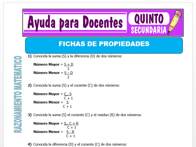 Modelo de la Ficha de Fichas de Propiedades para Quinto de Secundaria