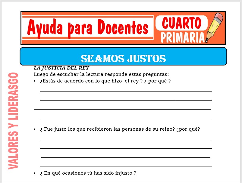 Modelo de la Ficha de Seamos Justos para Cuarto de Primaria