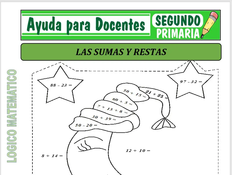 Modelo de la Ficha de Fichas de Sumas y Restas para Segundo de Primaria