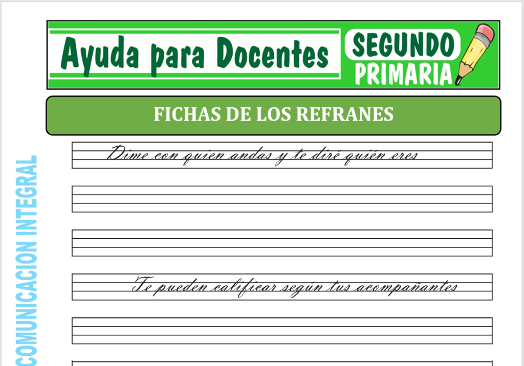 Modelo de la Ficha de Fichas de los Refranes para Segundo de Primaria