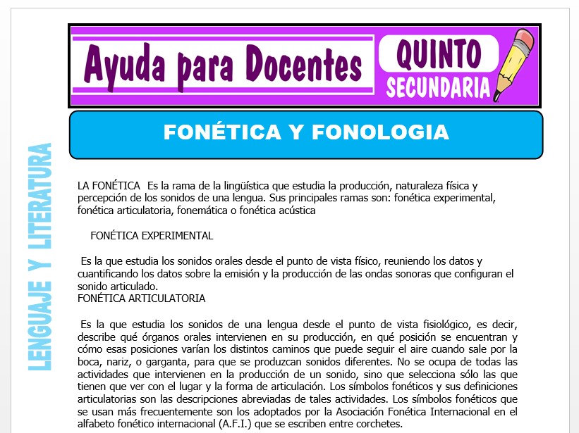 Modelo de la Ficha de Fonética y Fonología para Quinto de Secundaria