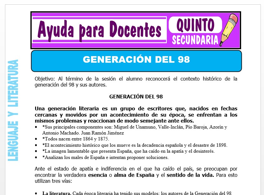 Modelo de la Ficha de Generación del 98 para Quinto de Secundaria