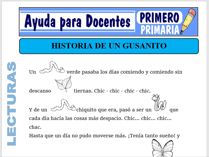 Modelo de la Ficha de Historia de un Gusano para Primero de Primaria