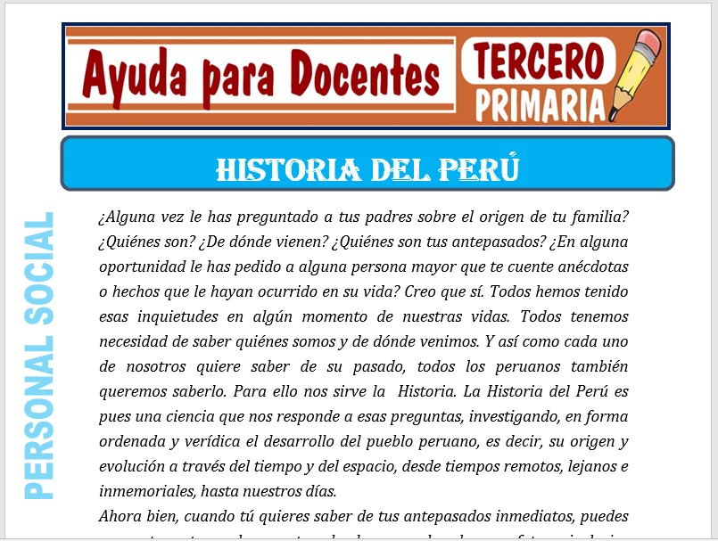 Modelo de la Ficha de Historia del Perú para Tercero de Primaria