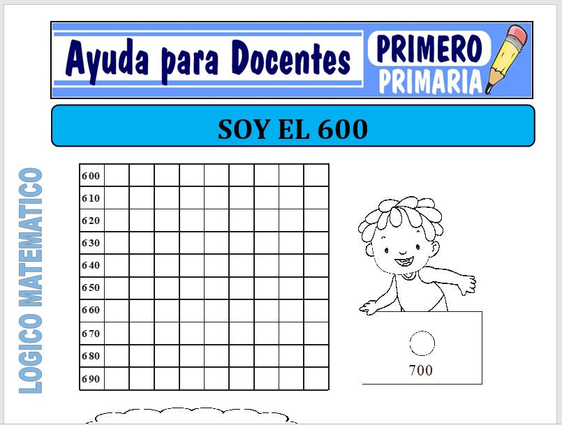 Modelo de la Ficha de Hola Soy el 600 para Primero de Primaria