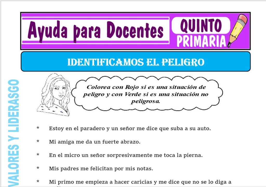 Modelo de la Ficha de Identificamos el Peligro para Quinto de Primaria