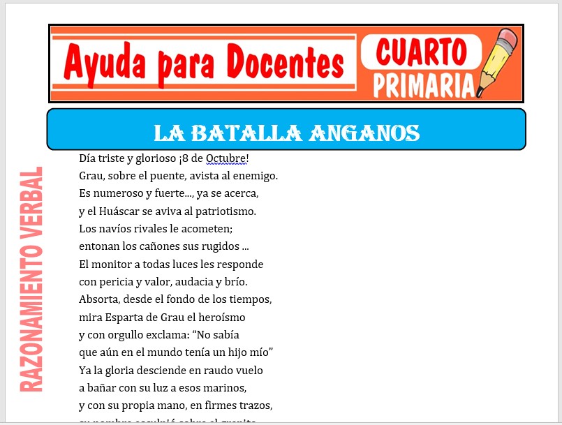 Modelo de la Ficha de La Batalla de Angamos para Cuarto de Primaria Modelo de la Ficha de La Batalla de Angamos para Cuarto de Primaria