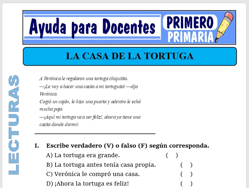 Modelo de la Ficha de La Casa de la Tortuga para Primero de Primaria