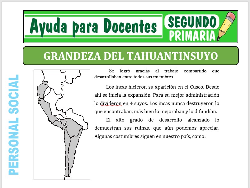 Modelo de la Ficha de La Grandeza del Tawantinsuyo para Segundo de Primaria