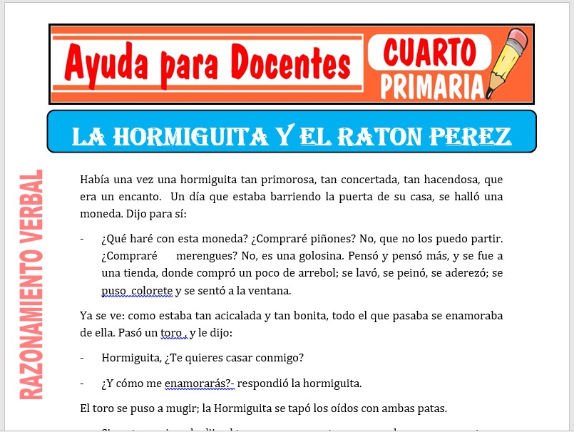 Modelo de la Ficha de La Hormiga y el Ratón para Cuarto de Primaria
