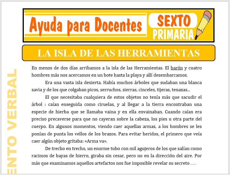 Modelo de la Ficha de La Isla de las Herramientas para Sexto de Primaria