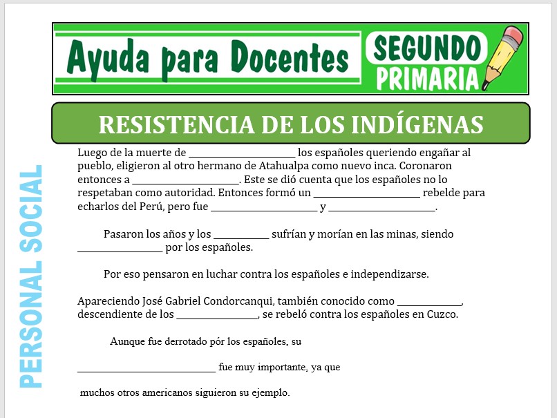 Modelo de la Ficha de La Resistencia Indígena para Segundo de Primaria
