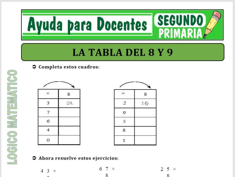 Ejercicios Con La Tabla Del 8 Y 9