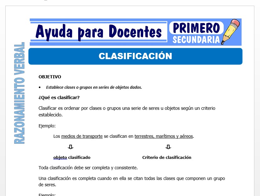 Modelo de la Ficha de La Clasificación para Primero de Secundaria