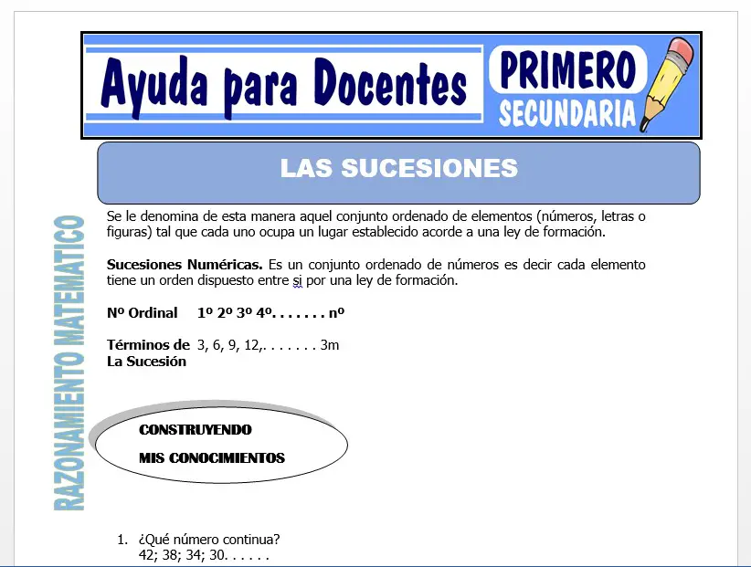 Modelo de la Ficha de Las Sucesiones para Primero de Secundaria